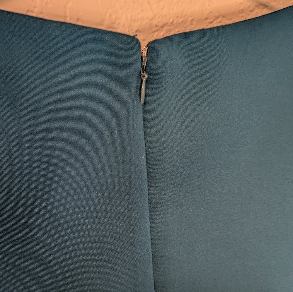 Shelby And Palmer Classic Teal Sheath Dress with Floral Accent - Picture 3 of 7